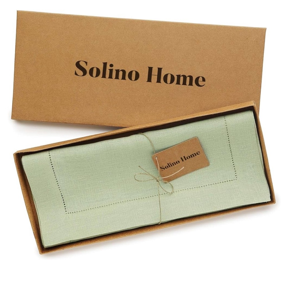 Solino Home Sage Green Linen Table Runner Handcrafted 100%linen